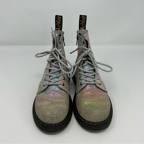 Dr. Martens Pascal White Metallic Rainbow Glitter Lace Up Kids Boots Size 3 - Picture 5 of 15